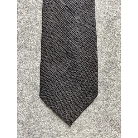 Yves Saint Laurent Tie Mens Black Slim Monogram YSL Logo Formal Necktie Dress - Picture 2 of 9